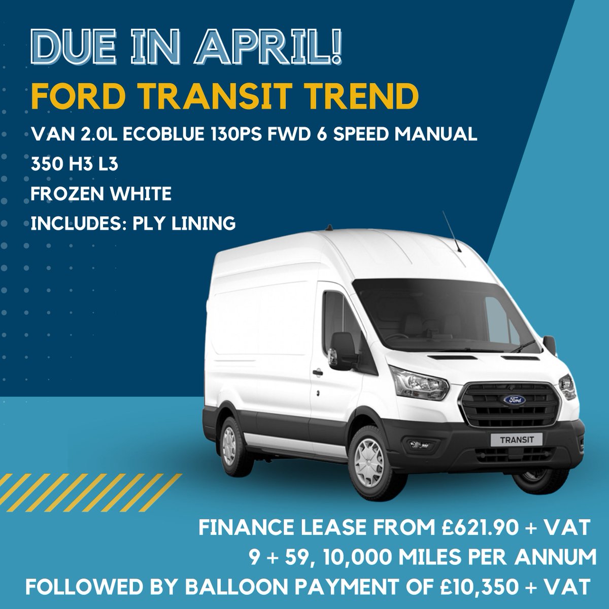 HillsContracts's tweet photo. 🚨 Due in April! 🚨
Ford Transit Trend from £621.90 + VAT on Ford Lease at Hills Contracts.
Call us on 01562 821 446 or 07825 515 090 for more information.
#WorcestershireHour #FordUK #CarLease #FordTrend #TransitTrend https://t.co/IEUfMthHbZ