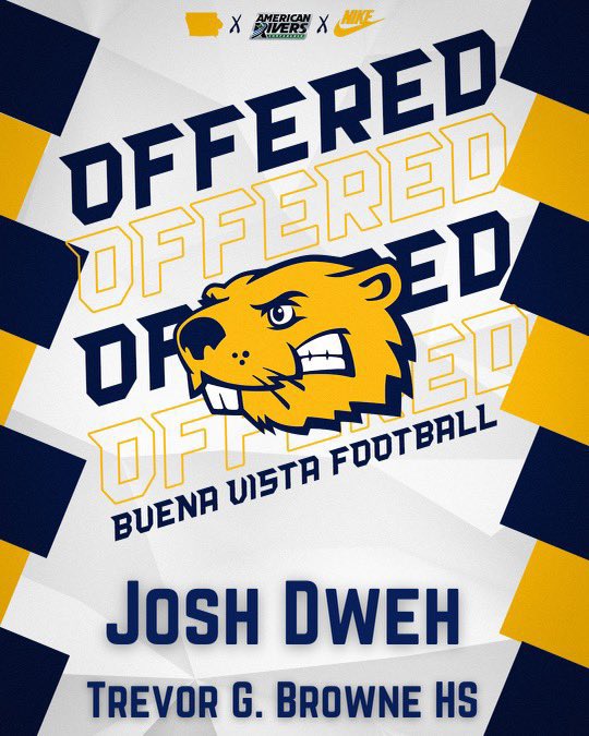 Josh Dweh (@j_dweh256) on Twitter photo Excited to announce I received an offer from @bvu_football ! Thank you @CoachAdams_BVU and <a href="/Coach_Dickinson/">Austin Dickinson</a> for the opportunity!
<a href="/CoachRangel50/">Francisco Rangel</a> <a href="/CoachBags94/">James Bagley</a> <a href="/browne_football/">Trevor G. Browne Football</a> Excited to announce I received an offer from @bvu_football ! Thank you @CoachAdams_BVU and <a href="/Coach_Dickinson/">Austin Dickinson</a> for the opportunity!
<a href="/CoachRangel50/">Francisco Rangel</a> <a href="/CoachBags94/">James Bagley</a> <a href="/browne_football/">Trevor G. Browne Football</a>