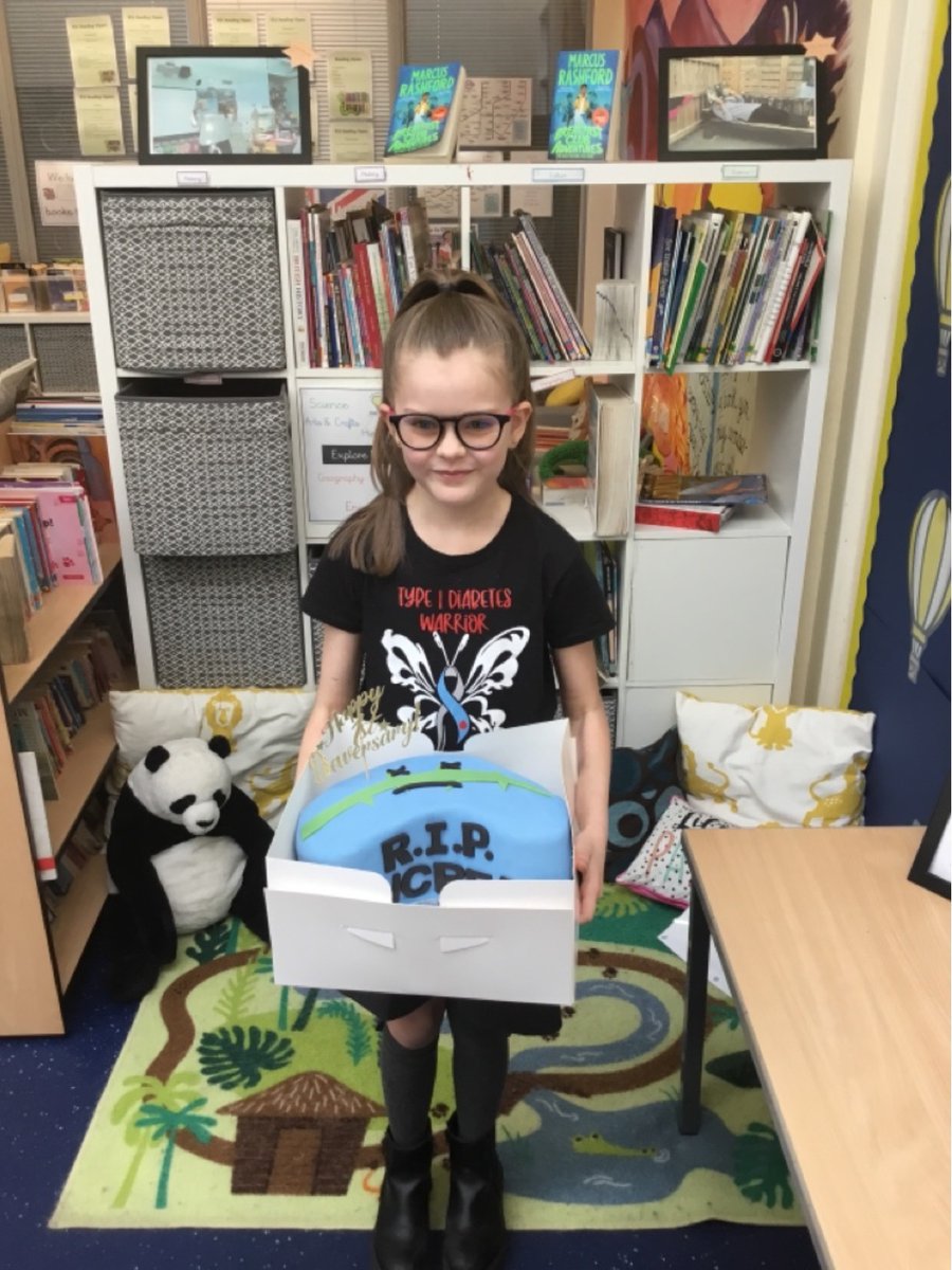 dean_primary's tweet image. Last week, a child in year 4 celebrated her 1st year diaversary. On Wednesday, Amanda from the children's diabetes team came to celebrate and share the journey she has faced throughout the year with the whole class. We also celebrated with a fantastic cake. #type1warrior