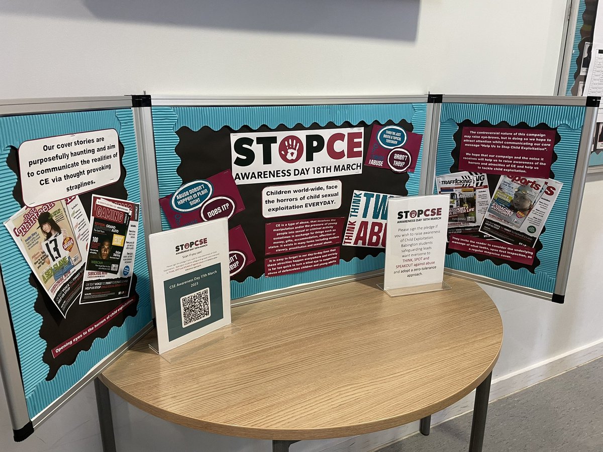 Babington_Safe's tweet photo. The Student Safeguarding Leads are raising awareness of #cse as part of the National Child Exploitation Awareness Day #safeguarding #cce #lwlat #thinktwicethinkabuse #proudtobebabington https://t.co/jAWoVuynfg