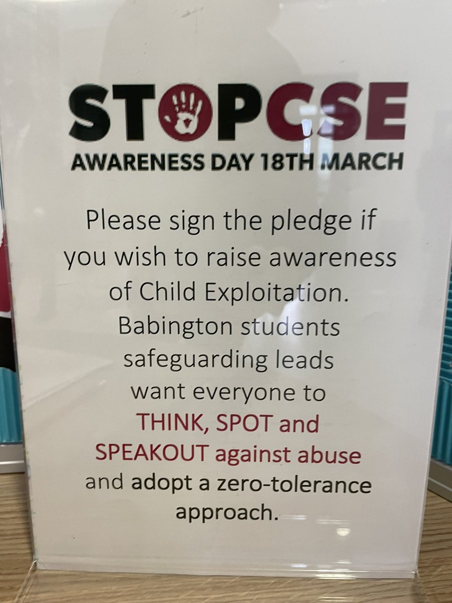 Babington_Safe's tweet photo. The Student Safeguarding Leads are raising awareness of #cse as part of the National Child Exploitation Awareness Day #safeguarding #cce #lwlat #thinktwicethinkabuse #proudtobebabington https://t.co/jAWoVuynfg