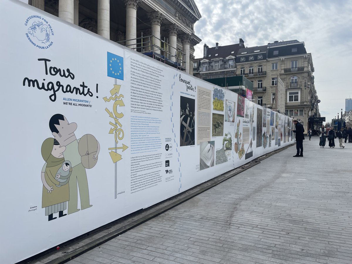 CartooningPeace's tweet photo. [ÉVÈNEMENT]
"Tous #migrants !" en cours d'accrochage avec @VilleBruxelles @DelphineHouba dans le cadre du sommet @ICORN_ORG.
📍Palais de la Bourse, Bruxelles - jusqu'au 15 avril 2023 - PLUS D'INFOS : https://t.co/hUJCA7on8E https://t.co/IxTikt3NcN