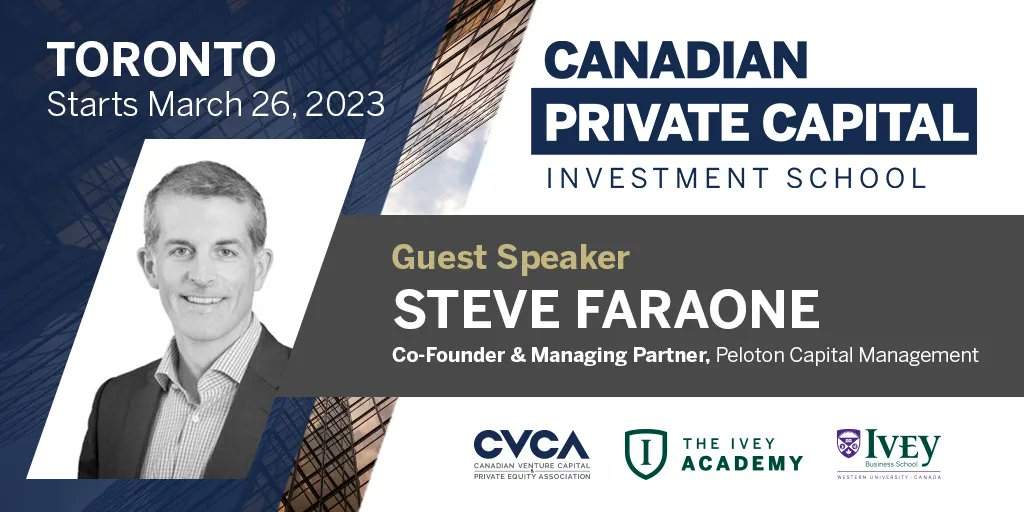 cvca's tweet photo. We're thrilled to announce that @SteveFaraone, Co-Founder & Managing Partner, Peloton Capital Management will be speaking at #CPCIS! Register now for the 2023 cohort starting in just 1 week! Save 25% as a CVCA member: https://t.co/6OAqBg7k6i https://t.co/zGnKWwypBY