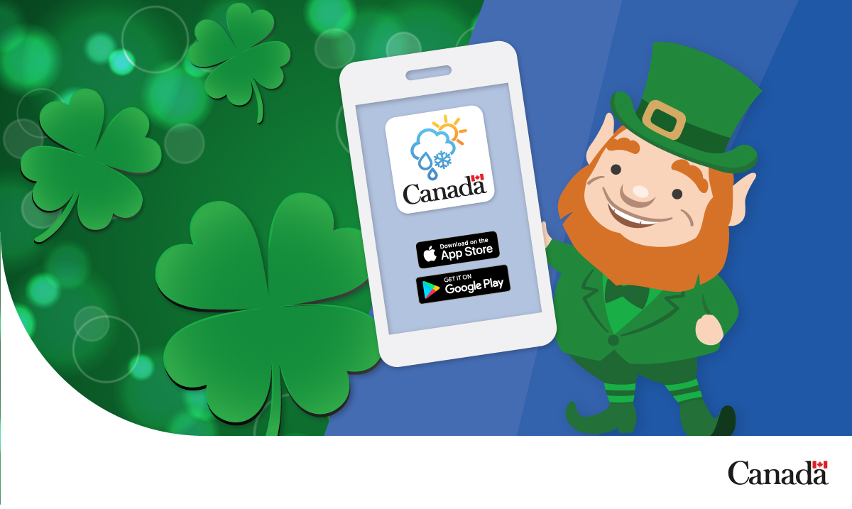 environmentca's tweet photo. Feeling lucky?😉 Don’t leave today’s #weather to chance!☀️☘️  Keep an eye on the local forecast for all of your #StPatricksDay plans by downloading the WeatherCAN app or checking : https://t.co/2CicFEV2Be https://t.co/zKUsEXL105