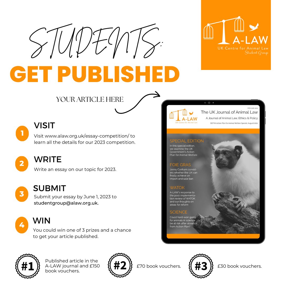 ALAWAnimalLaw's tweet photo. In case you missed it - we launched our 2023 Student Essay Competition!! You can find the details below! You can visit our website for more information: https://t.co/3Qa849yl3t share this with anyone you think interested!! 

#writeforanimals #studentcompetition #essaycompetition https://t.co/NhDuI1Fy3O