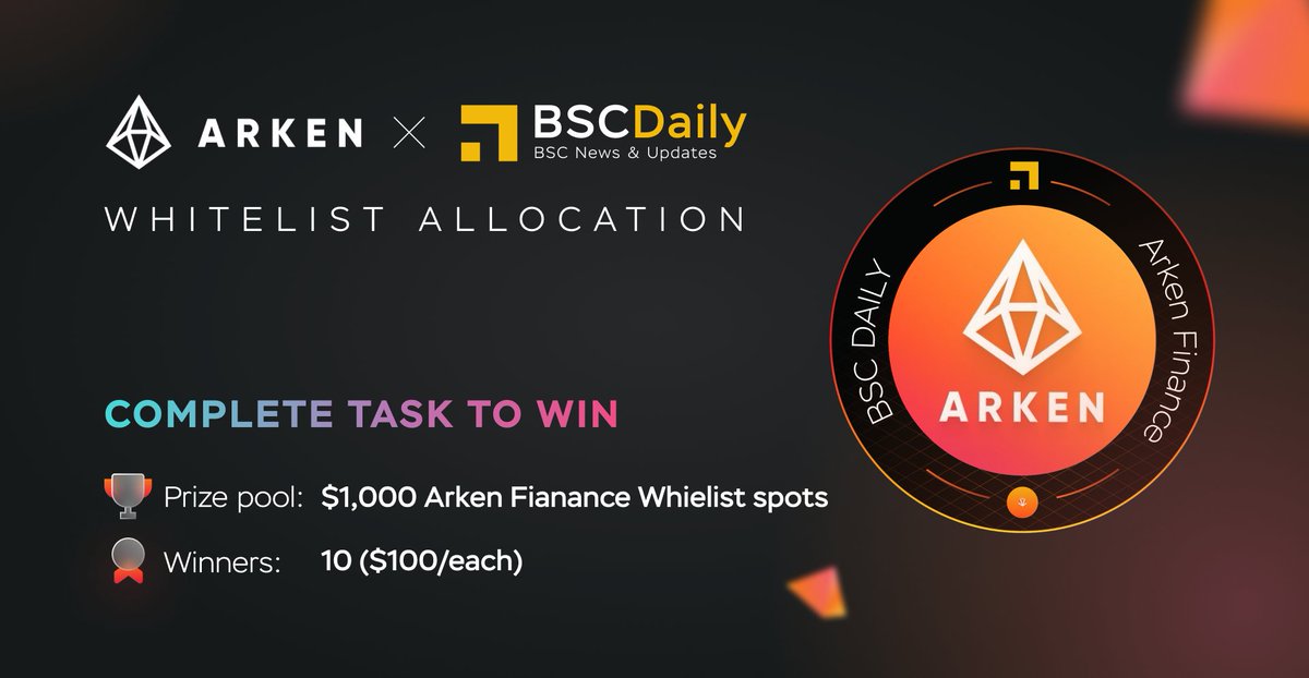 BSCDaily (@bsc_daily) on Twitter photo 🔥 EXCLUSIVE GIVEAWAY - $1,000 <a href="/ArkenFinance/">Arken Finance 💎 | (💙,🧡)</a> Whitelist Allocation
🎉 BSC Daily is thrilled to collaborate with <a href="/impossiblefi/">Impossible Finance</a> to giveaway 10 PINE Whitelist spots ($100 / each)
▶️ JOIN NOW: bit.ly/ArkenFinance-W…
#Giveaways #Airdrops #Whitelist #Airdrop 🔥 EXCLUSIVE GIVEAWAY - $1,000 <a href="/ArkenFinance/">Arken Finance 💎 | (💙,🧡)</a> Whitelist Allocation
🎉 BSC Daily is thrilled to collaborate with <a href="/impossiblefi/">Impossible Finance</a> to giveaway 10 PINE Whitelist spots ($100 / each)
▶️ JOIN NOW: bit.ly/ArkenFinance-W…
#Giveaways #Airdrops #Whitelist #Airdrop