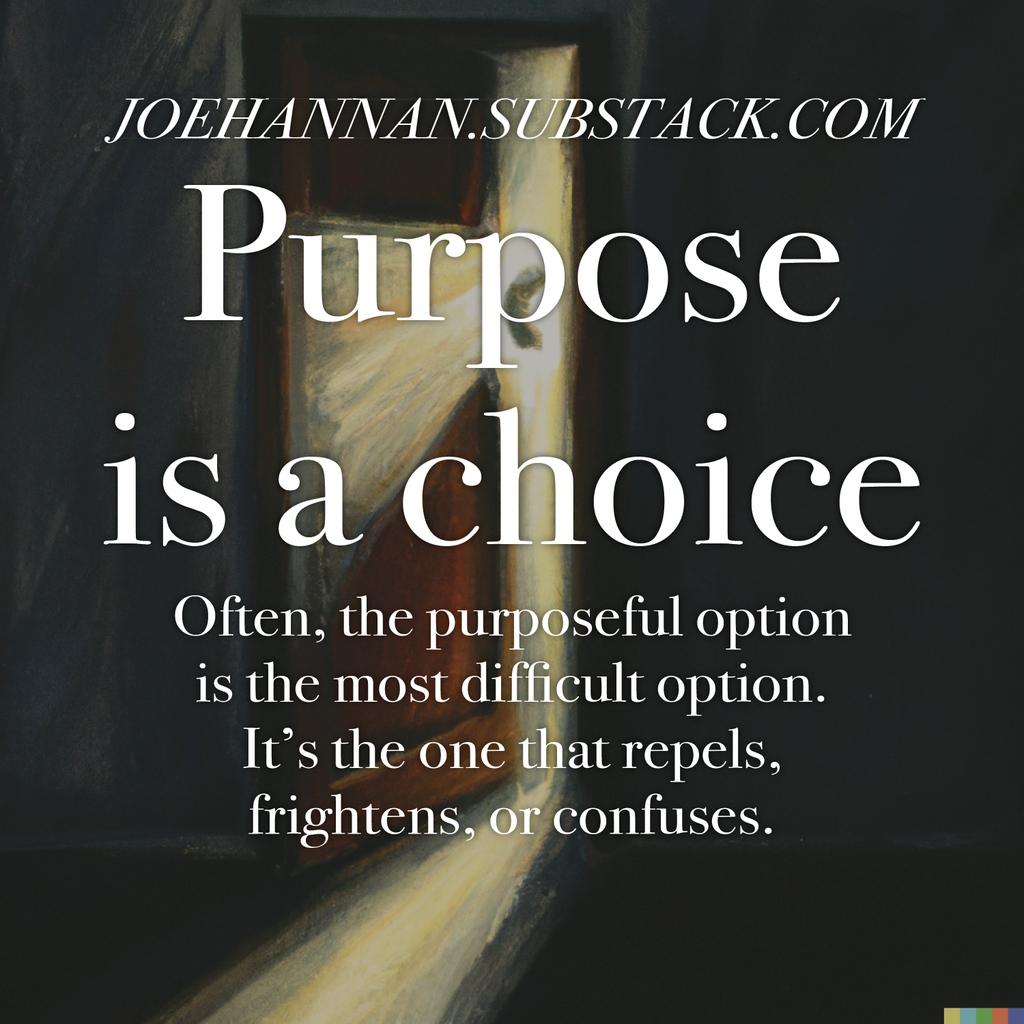 What is a life of purpose? I'm still working on the answer, but I think it starts with striving to make better choices daily. Meaning takes root from there. This is what experience has shown me (so far): joehannan.substack.com/p/purpose-is-a…