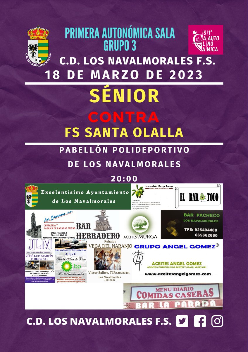 CDNavalmorales's tweet photo. ¡DE NUEVO COMO LOCALES!
Nuestro equipo Sénior vuelve a jugar en casa, un mes después. Recibiremos al 2° clasificado, FS Santa Olalla
Este sábado por la tarde, te esperamos para apoyar a nuestros jugadores
¡Ganas de volver a veros!
#cdln #cdlosnavalmoralesfs #corazonmorado💜 https://t.co/tvc7E6SKJz