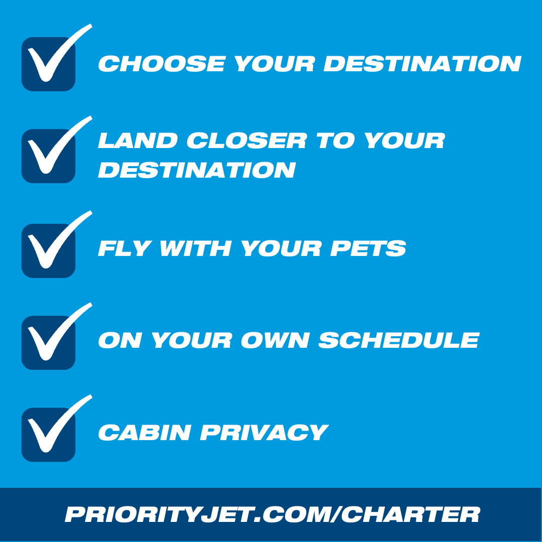 Nothing compares to the freedom you feel when you fly private.   
✅ Choice of destination 
✅ Land closer to your destination
✅ Your pet can fly with you
✅ Set your own schedule 
✅ Privacy in the cabin 
Visit priorityjet.net/charter to request your private jet charter today!