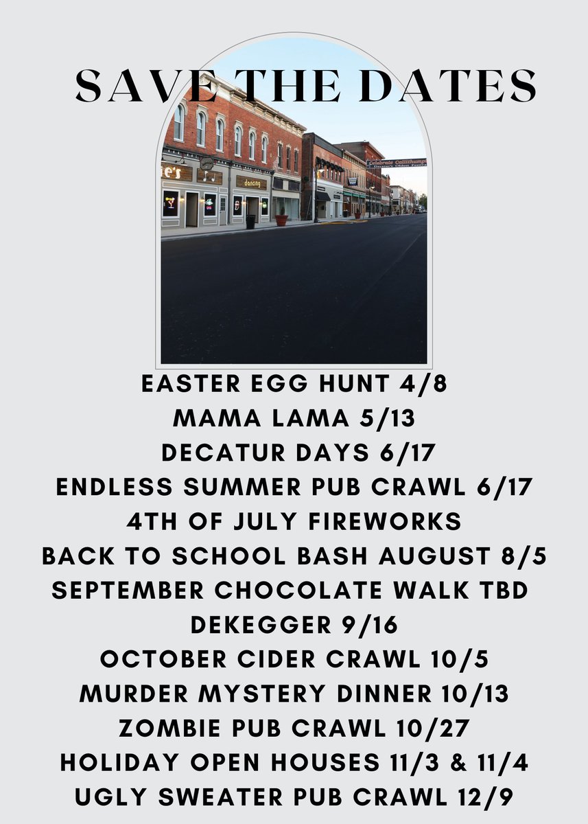 DecaturMain's tweet image. Save the dates! We wanted to share just a few dates of things happening this year Downtown! Save these dates &amp;amp; stay tuned for more information to come as we get closer! 
#decaturindiana #decaturin #decaturmainstreet #mainstreet #indiana