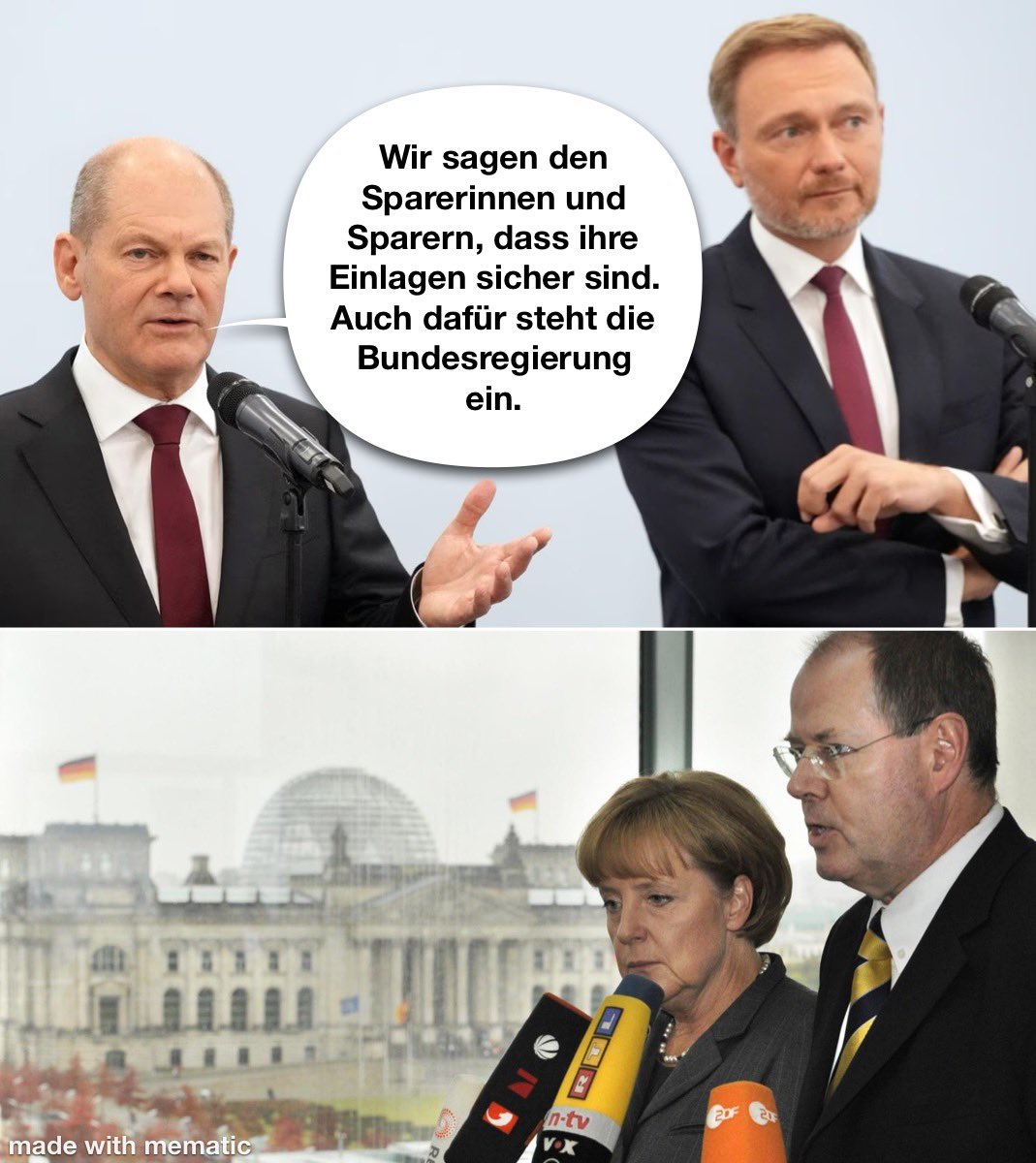 Nach Silicon Valley und Credit Suisse schwebt das Gespenst der Banken- und Finanzkrise durch die Öffentlichkeit. Kanzler und Finanzminister proben derweil ihren Auftritt für ein Pressestatement: