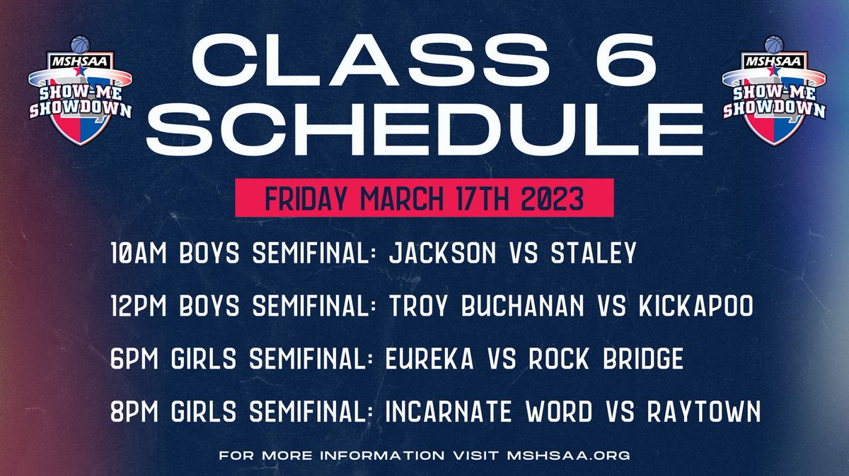 Schedule for today's Class 5 and 6 Semifinal games!