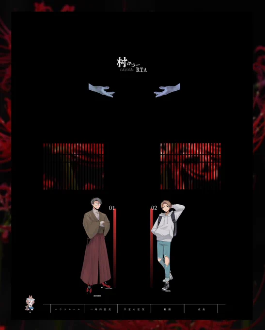 CoC「村ホラーRTA」KP/作者:はくまい  志渡 仁左衛門/加藤 蘭丸両生還で終了村ホラーを隅から隅まで楽しんだぞ〜!!サクッと遊べるのに怖いをたくさん感じれて楽しかった……!うさぎさんからチケを貰ったかと思ったら奪われて、また貰て奪われて貰ってをしました!なに? 