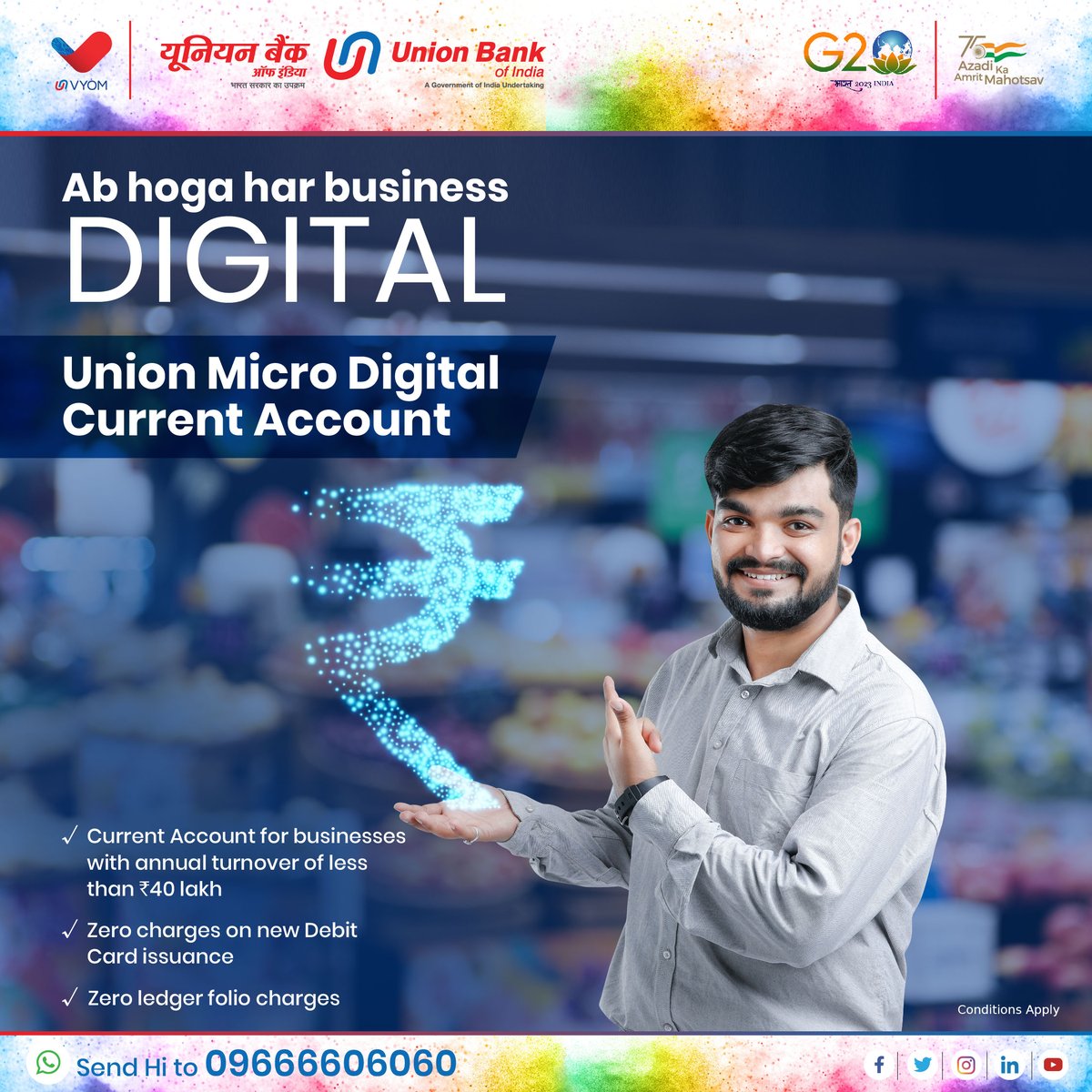 UnionBankTweets's tweet photo. It’s time to start your digital business journey with a specialised account to ease up your path with Union Micro Digital Current Account. 

Know more: https://t.co/WyZ0JtPkKp  

#UnionBankOfIndia #GoodPeopleToBankWith #AmritMahotsav https://t.co/tfLcgvQJua