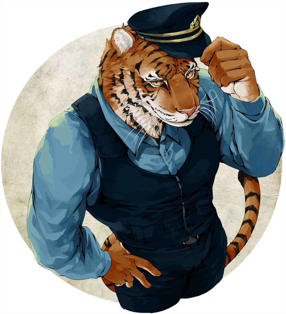hat blue shirt furry 1boy shirt tiger boy vest  illustration images