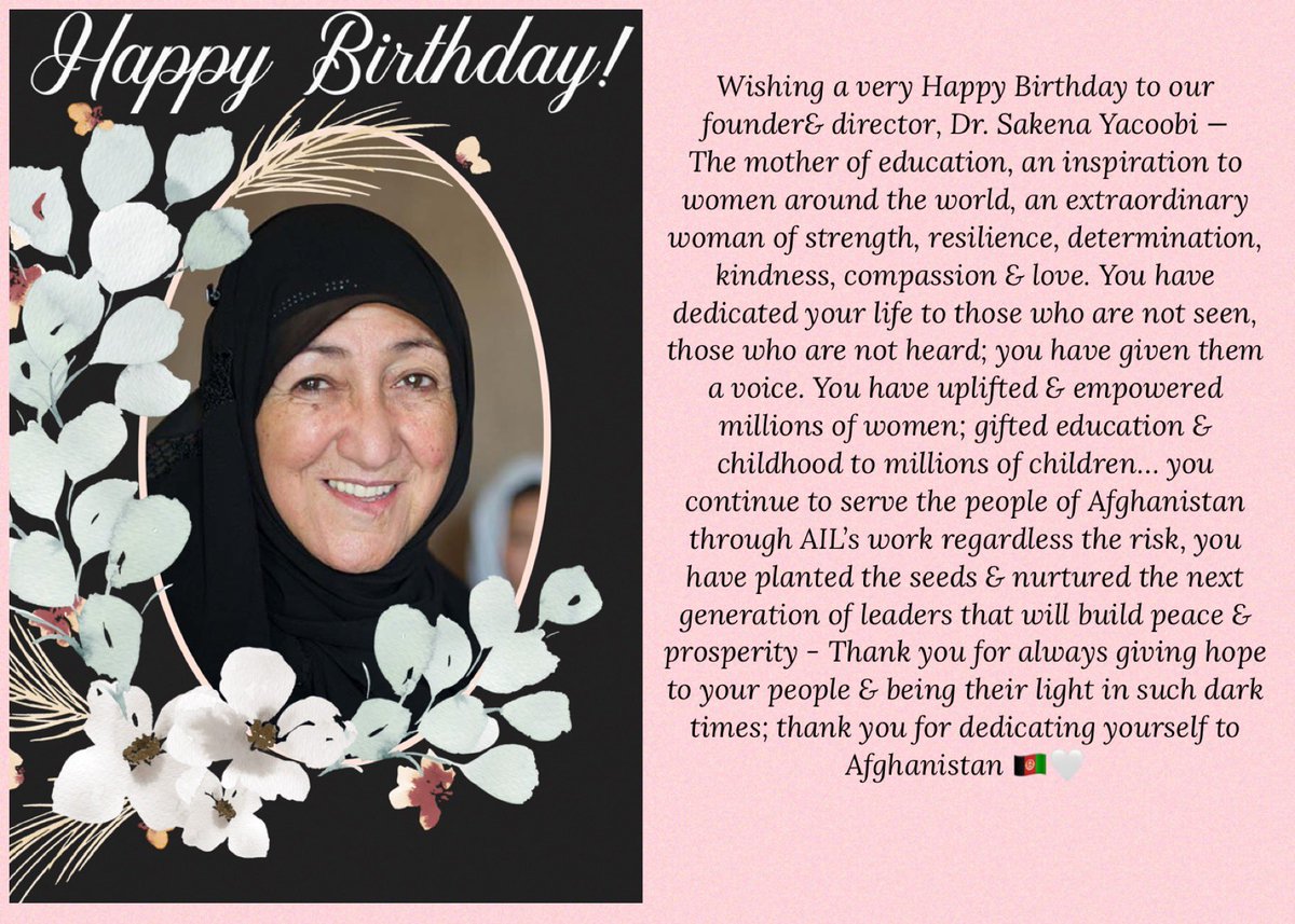 Happy Birthday to this incredibly special woman! 🤍 <a href="/SakenaYacoobi/">Dr. Sakena Yacoobi</a>