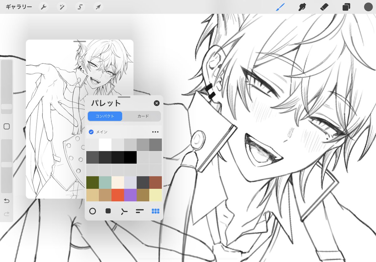 ♡1400ありがとうございます✌️顔アップと途中の線画