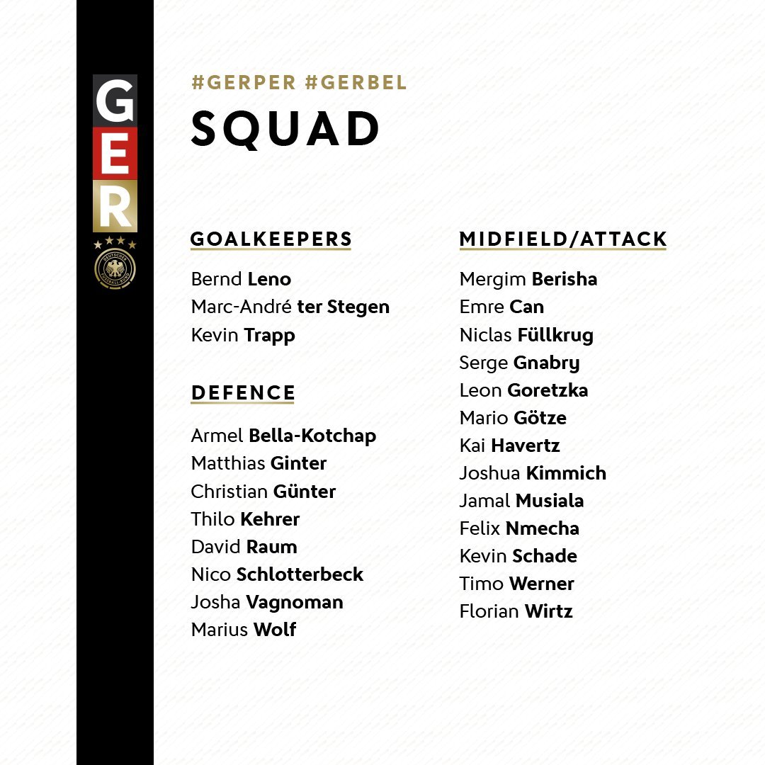 FaktaSepakbola's tweet photo. RESMI: Squad terbaru timnas Jerman yang dipanggil oleh Hansi Flick 🇩🇪

Untuk laga persahabtan melawan Peru (26/03) dan Belgia (29/03) https://t.co/ksyQeFHPZZ