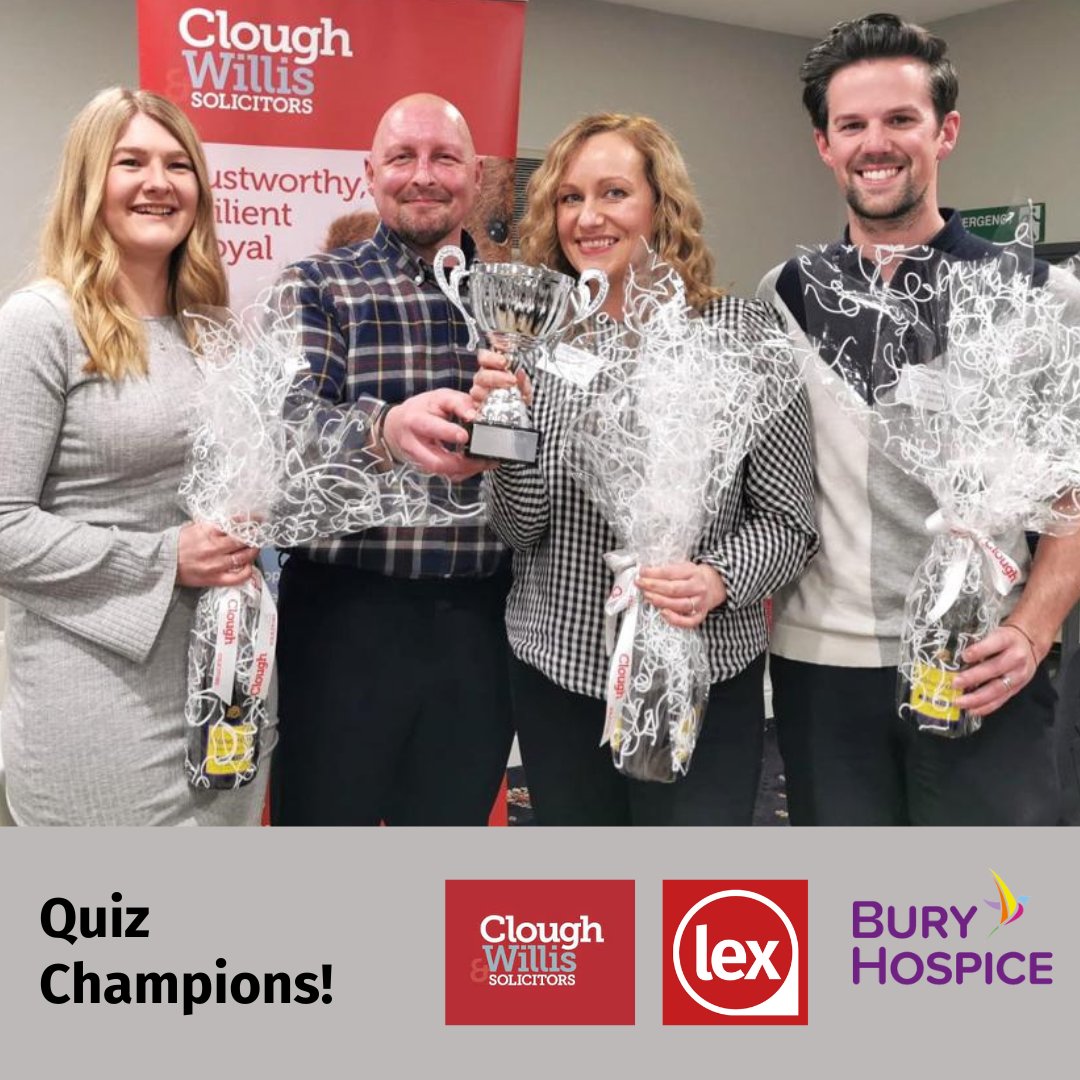 Last night team Lex were crowned Champions at the annual <a href="/BurySolicitor/">Clough & Willis</a> quiz! 🏆

Thank you for an amazing evening, and importantly for the fantastic sum raised in aid of <a href="/BuryHospice/">Bury Hospice</a>