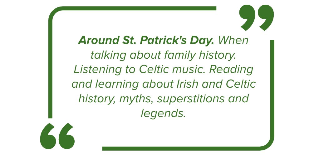 ChangePolls's tweet photo. Happy St. Patrick's Day! ☘️🇮🇪

In celebration, a 🧵 of some of our favorite responses to an open-ended question from our Irish Americans poll for @GIHNYU:

In what situations do you feel most Irish? https://t.co/l4aoF1QdSX