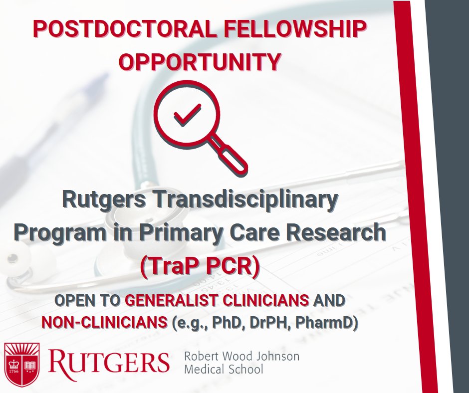 rutgersifh's tweet photo. Rutgers Transdisciplinary Program in Primary Care Research (#TraPPCR) is #recruiting a National Health Services Award (NRSA) Fellow to join @RWJMS and work alongside clinical and social science faculty on #primarycare research programs. 

Learn more: https://t.co/2XNqdtcZjq https://t.co/3Mjn3UFCHe
