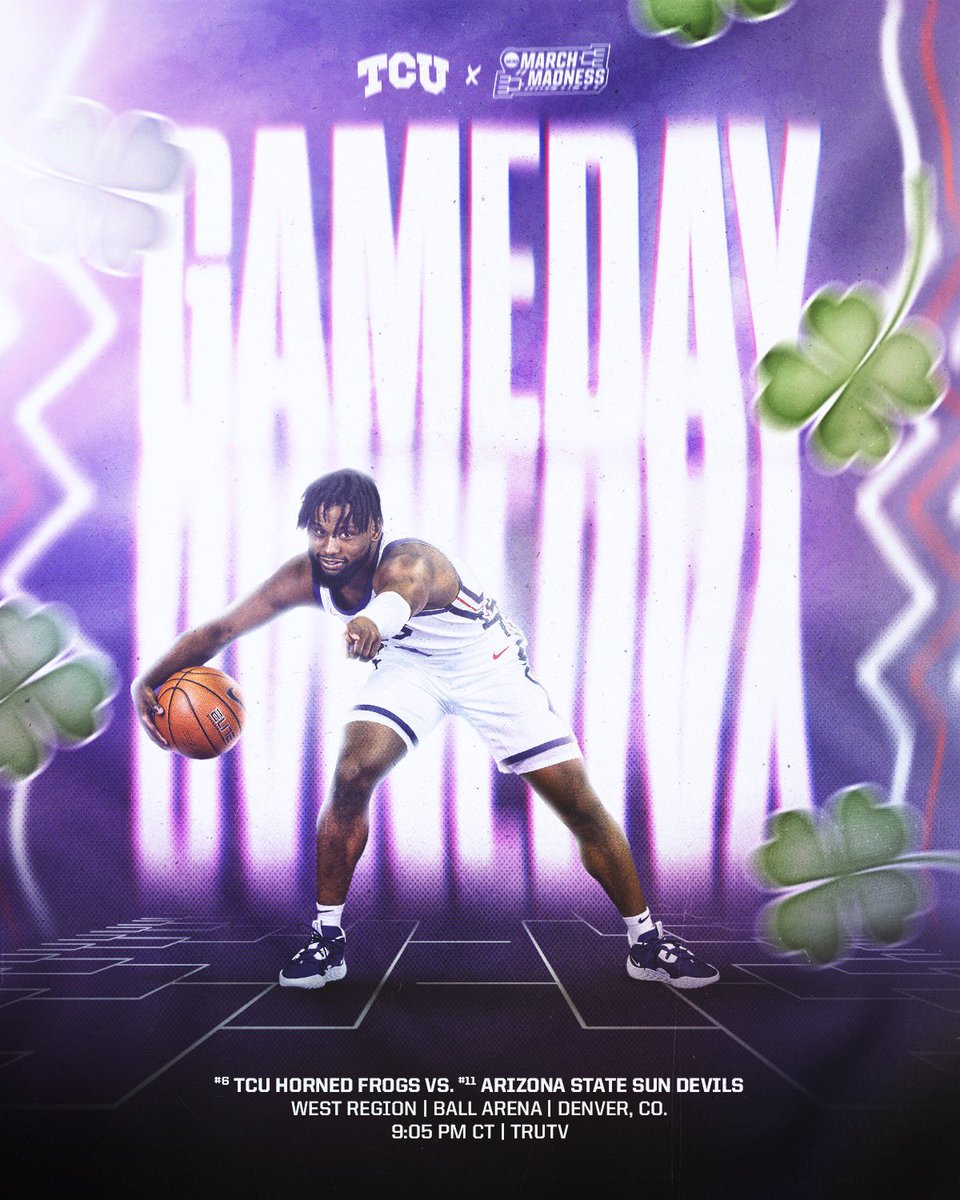 TCUBasketball's tweet photo. Gameday! 🍀😈

#GoFrogs | #MarchMadness https://t.co/0Z11E2QGGk