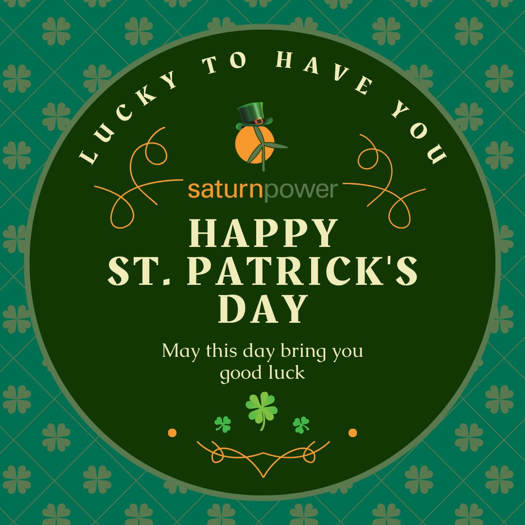 Saturn_Power's tweet photo. Saturn Power is proud to celebrate St. Patrick's Day! 

By harnessing the power of the sun, our goal is to create a greener future for all! 

So, let's raise a glass to a more sustainable world! https://t.co/GiAe1wOsuu