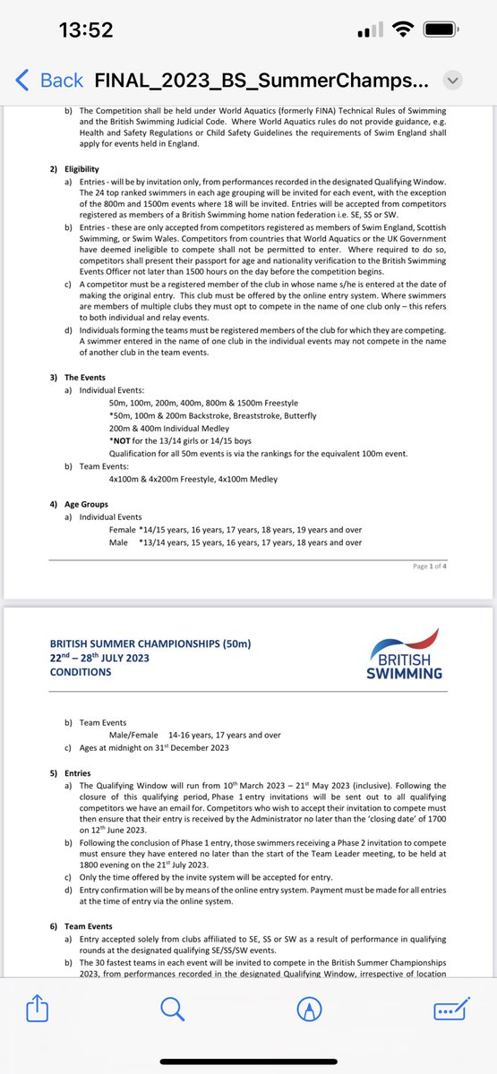 M_AScott77's tweet photo. @britishswimming this seems to contradict what we’ve been told. Is this the wrong way around? Should it be Female 13/14 and Male 14/15 as confirmed earlier in the year, or Female 14/15 and Male 13/14? https://t.co/ChkQ5OFR2p