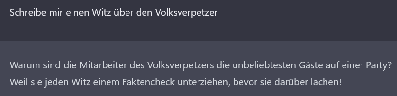Volksverpetzer's tweet photo. Omg #ChatGPT 😂😂 #Volksverpetzer https://t.co/Cf78ZRWJj8