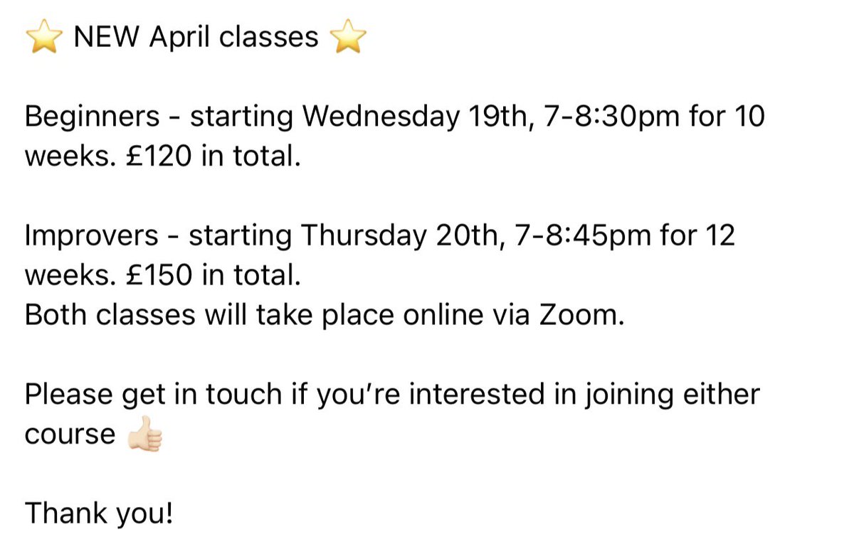 ✨ New classes starting soon ✨