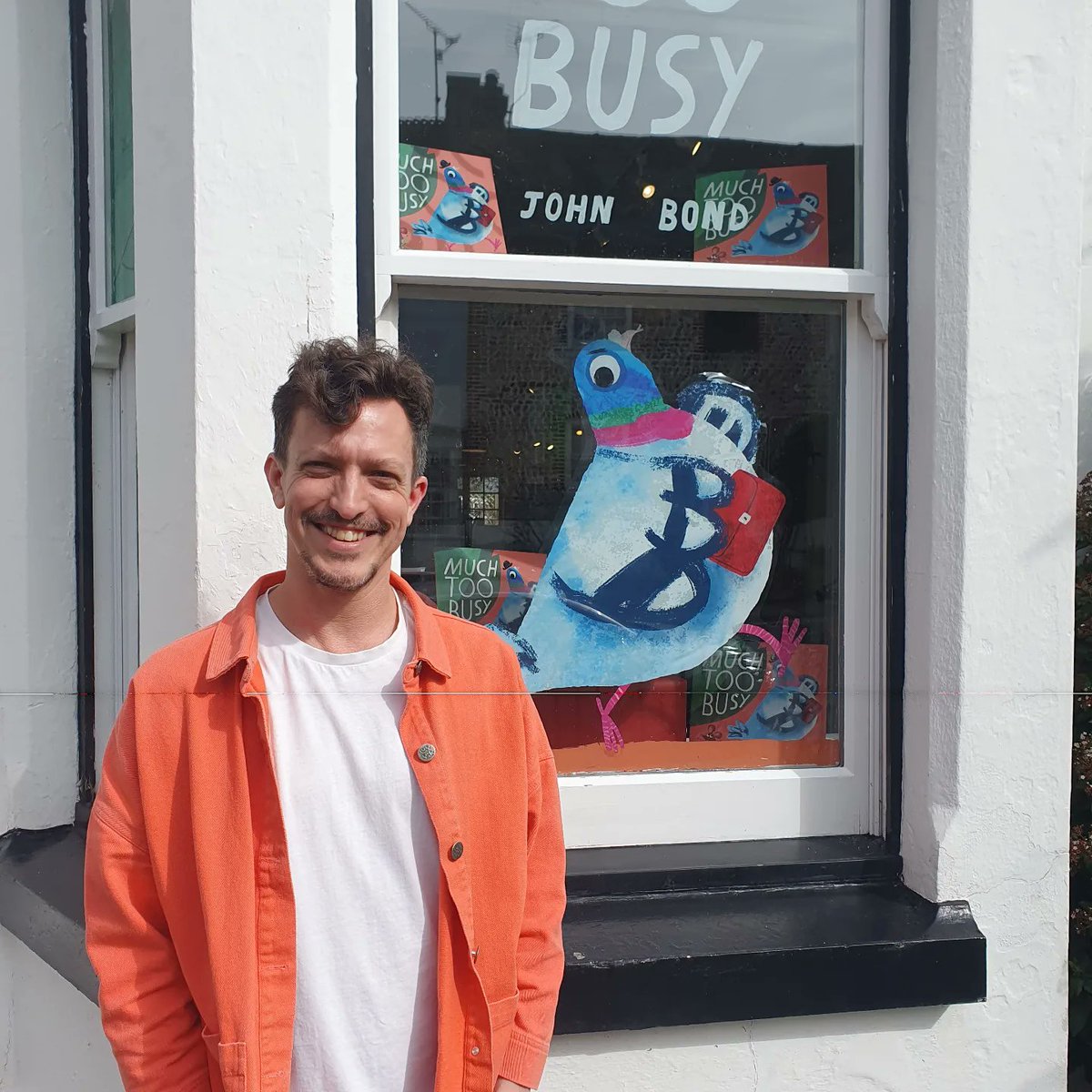 steyningbooks's tweet photo. That was fun! 2 days with the very lovely author / illustrator @iamjohnbond celebrating his fab new picture book Much Too Busy! 4 school visits and a window install in 2 days - phew, rest up now John! @HarperCollinsCh #authorvisit #bookshopwindows https://t.co/Vn4hnIx3tX