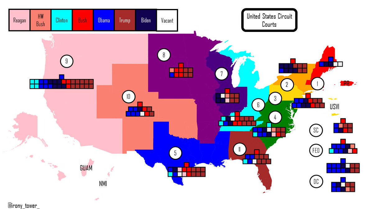 irony_tower_'s tweet photo. Updated map of the federal courts now that Biden's 117th federal judge is confirmed.

1/3 https://t.co/zVifScrP9l