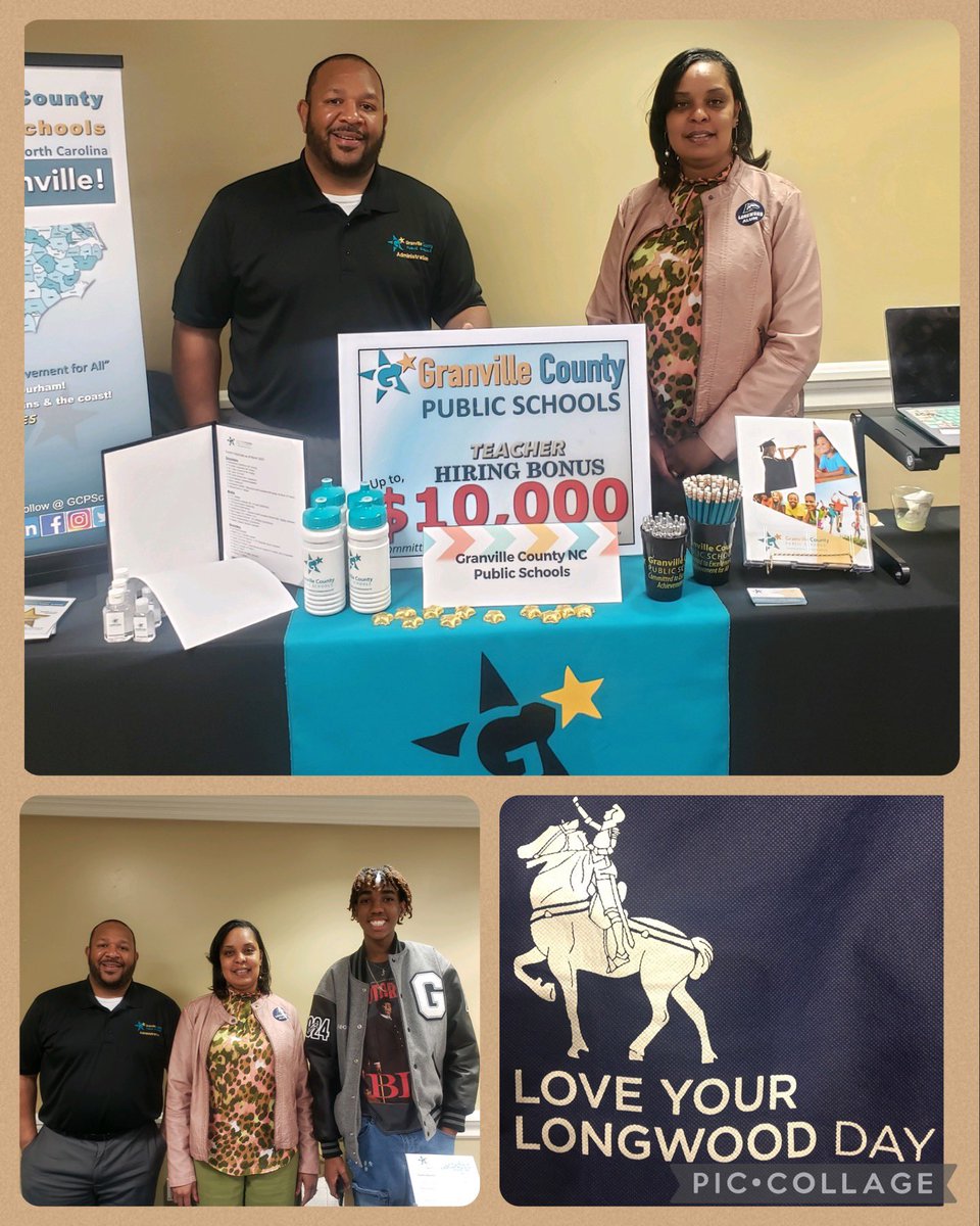 Recruiting Longwood Lancers to <a href="/GCPSchools/">Granville Co Schools</a> @LongwoodCareer Please stop by to learn about us &amp; our sign on bonus from Lancer Alum Principals Charmain Day-Heggie &amp; Anthony Dickens as well as from our student Savieon! #otm