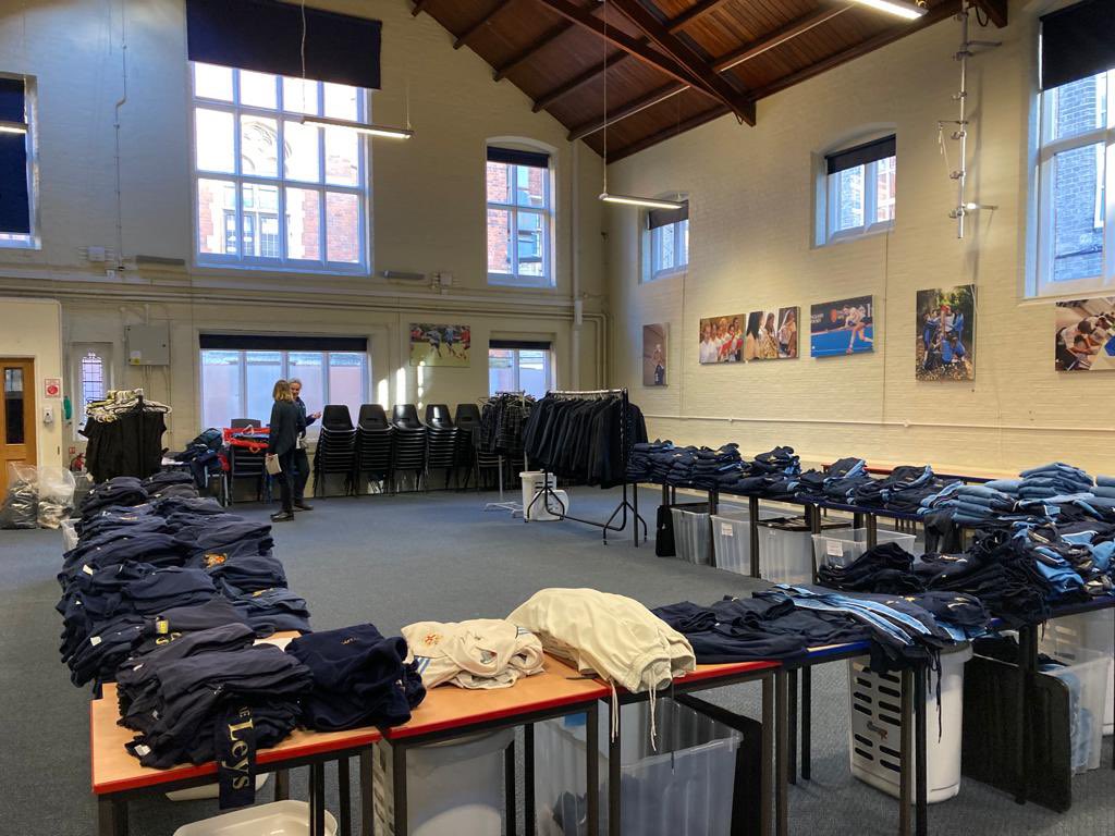 LeysConnection's tweet photo. All ready for tomorrow’s used uniform sale at the Old Gym. 
Remember 8am-12pm. Browse while enjoying coffee, tea, pastries and fruit. 
See you there!
#useduniformsale #theleyscambridge #theleysconnection https://t.co/CYKBOgsTPv