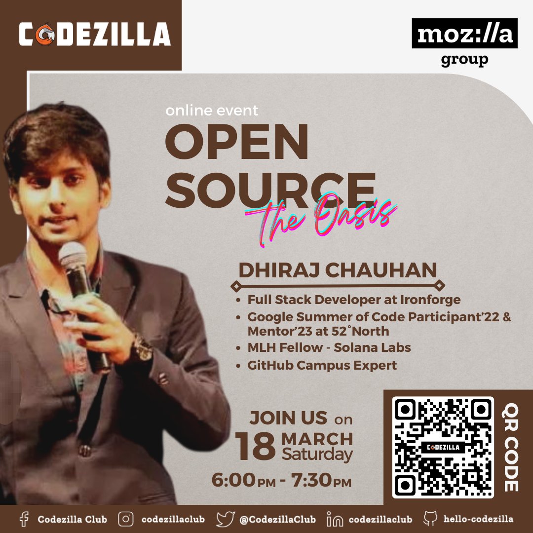 CodezillaClub's tweet image. The day is tomorrow, mark in your calendar people!
Opensource - The Oasis is getting closer✨
Codezilla is all set for an amazing event for you all tomorrow🔥
Haven't registered yet?
Registeration link: tinyurl.com/2p8wesms
