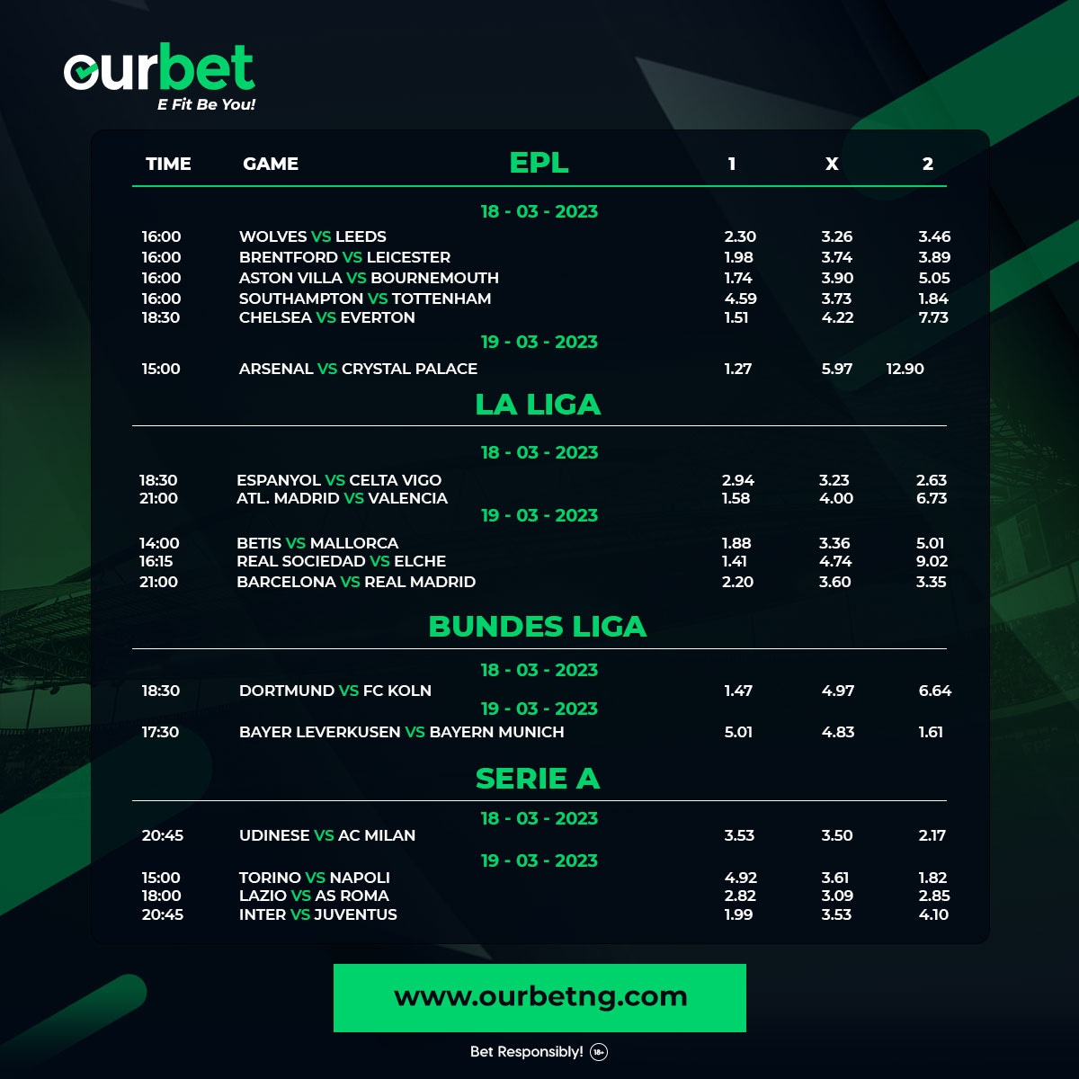 Top games this weekend

Click on the link in bio to place your bets. 

Big games with big odds 

Bet now!

#england #germany #italy #spain #football