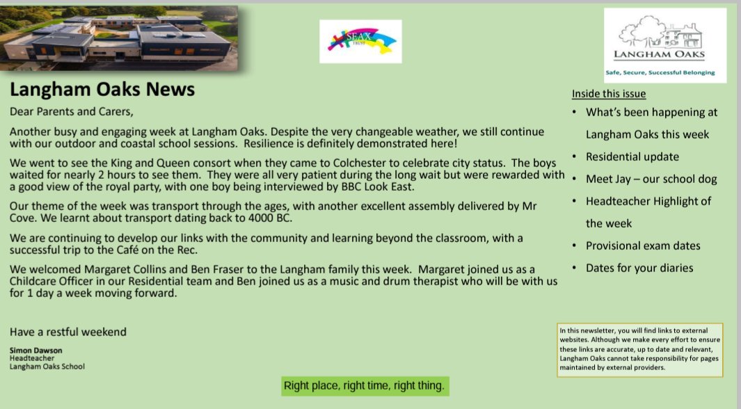 👉 The latest edition of the <a href="/LanghamOaks/">Langham Oaks</a> School Newsletter is now online at langhamoaks.com/uploads/(2)_Ne… #SEMH #Langham <a href="/SeaxTrust/">Seax Trust</a>