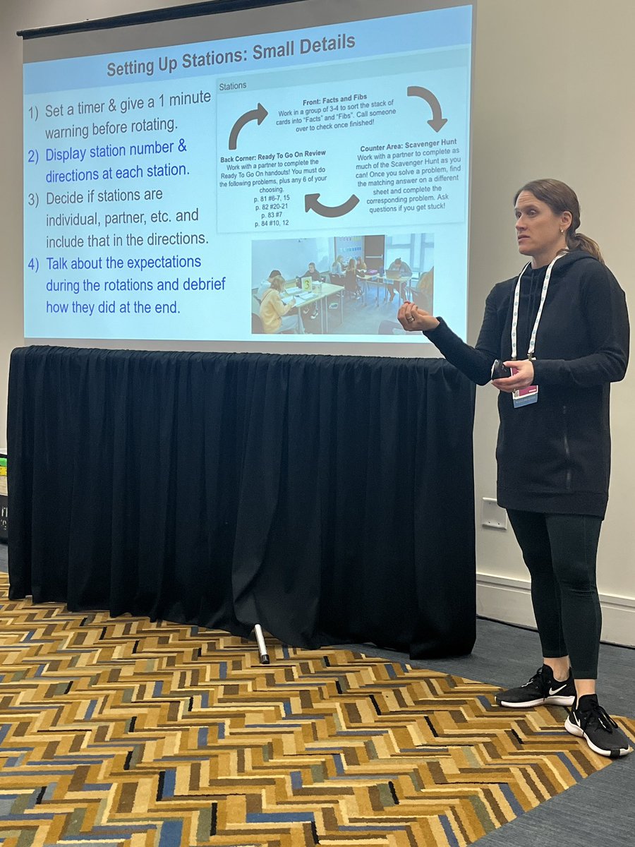 CoachKarle's tweet photo. @tmaynard5 giving practical advice and examples of how to implement stations in secondary classrooms @MACUL #macul23 #edtech #miched https://t.co/kwXt8YoBpf