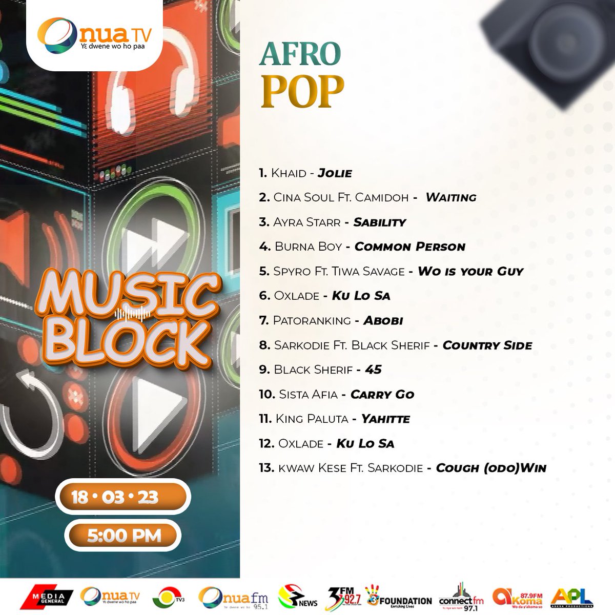 OnuaTV's tweet photo. Tune in to Onua #MusicBlock at 5pm and enjoy some Afro pop music.
Don't miss it. #OnuaTV https://t.co/Vryl1UptKP