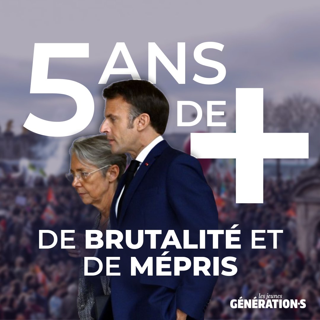 LesJeunesG's tweet photo. 🔴 5 ans de plus de brutalité et de mépris ? 

❌ Non merci ! 

A défaut d’avoir su convaincre, Macron et son gouvernement passent une nouvelle fois en force 

👉 Continuons de nous mobiliser : ce gouvernement autant que ces méthodes doivent tomber. https://t.co/svRvBANTXD