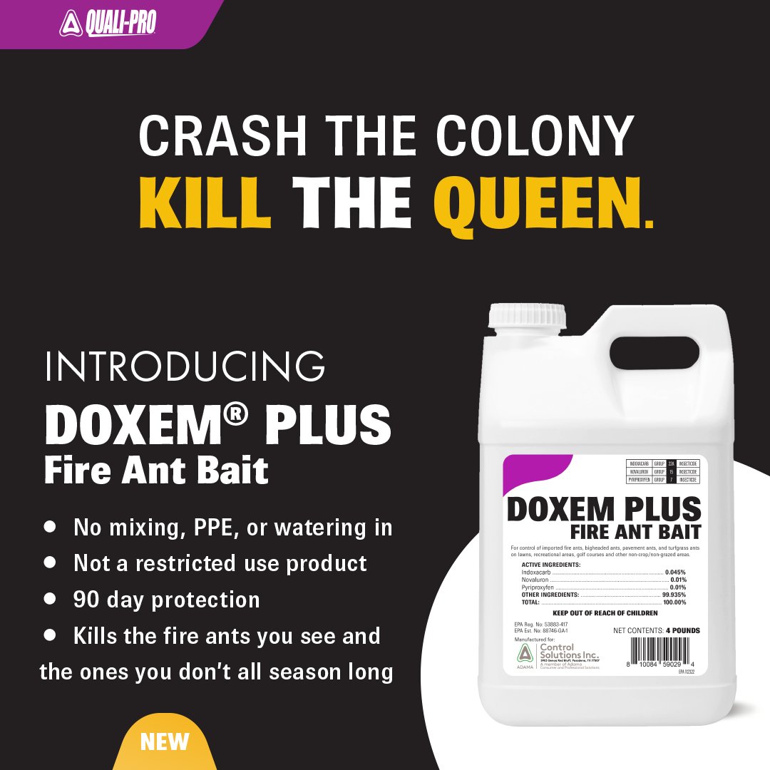 Quali_Pro's tweet photo. NOW AVAILABLE, DOXEM Plus Fire Ant Bait! 
It’s time to crash the colony and kill the queen!  #FireAnts #BaitNWait #TurfLife #DoxemPlus
Discover more about DOXEM Plus >> https://t.co/4QpzPAkuqv https://t.co/IkTd1mfi7u