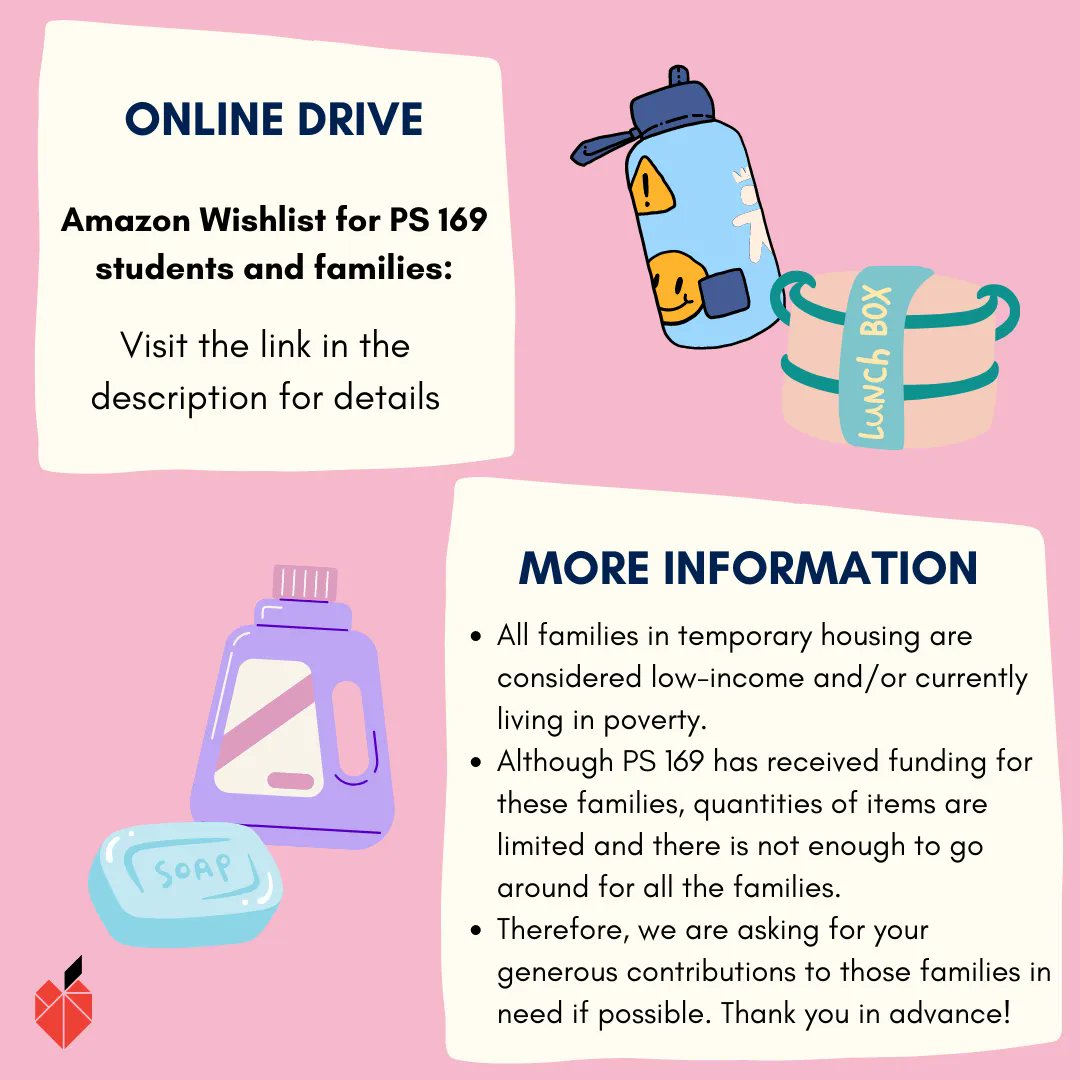 Support our partner school PS 169 in Sunset Park, Brooklyn! Around 100+ PS 169 families are currently in temporary housing, including 20 asylum-seeking families. Help us support these families in need. To donate, visit their Amazon wishlist: buff.ly/3YWdY7n