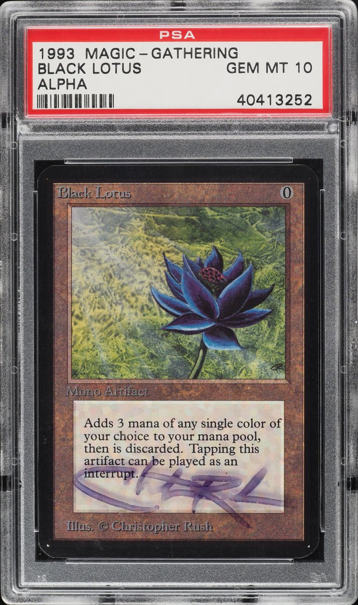 gocollect's tweet photo. 🔥WOW! This 1993 #MagictheGathering Alpha #BlackLotus - signed on case by #ChristopherRush - sold for $540,000 on 3/16 through @PWCCmarketplace. What a sale! https://t.co/4w53I67oDr