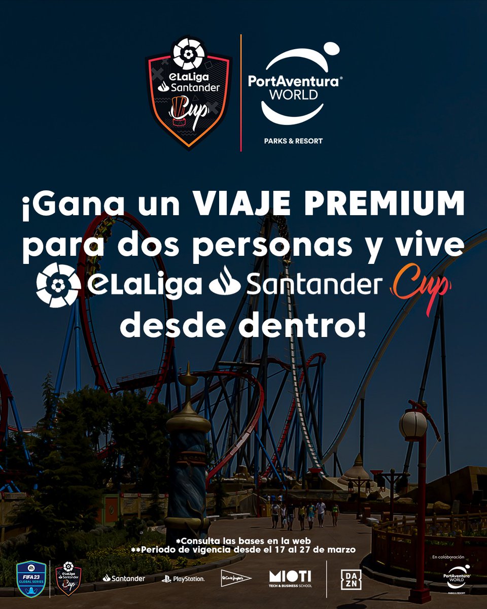 LALIGA_FCPro's tweet photo. 🚨 ¡SORTEO ACTIVO! 🚨

Consigue 1 viaje premium para dos personas y vive la magia de #eLaLigaSantanderCup desde @Portaventura_ES.

1⃣ Síguenos en Twitter.
2⃣ Haz RT.
3⃣ Menciona a ese amigo con el que te encantaría venir.

📖 Bases: https://t.co/vC92P1rF0b https://t.co/u6yw2At069