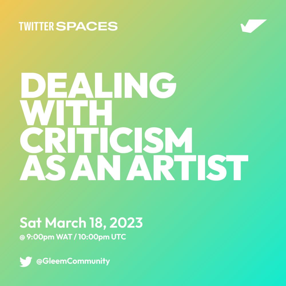 GleemCommunity's tweet photo. As an artist, it’s essential that you understand how to take art criticism—whether it be good or bad. Let’s face it, most people don’t enjoy receiving criticism, but as a creative, it’s one of the most important aspects of a successful career. How do you deal with criticism?. https://t.co/05HDB3S4Ah