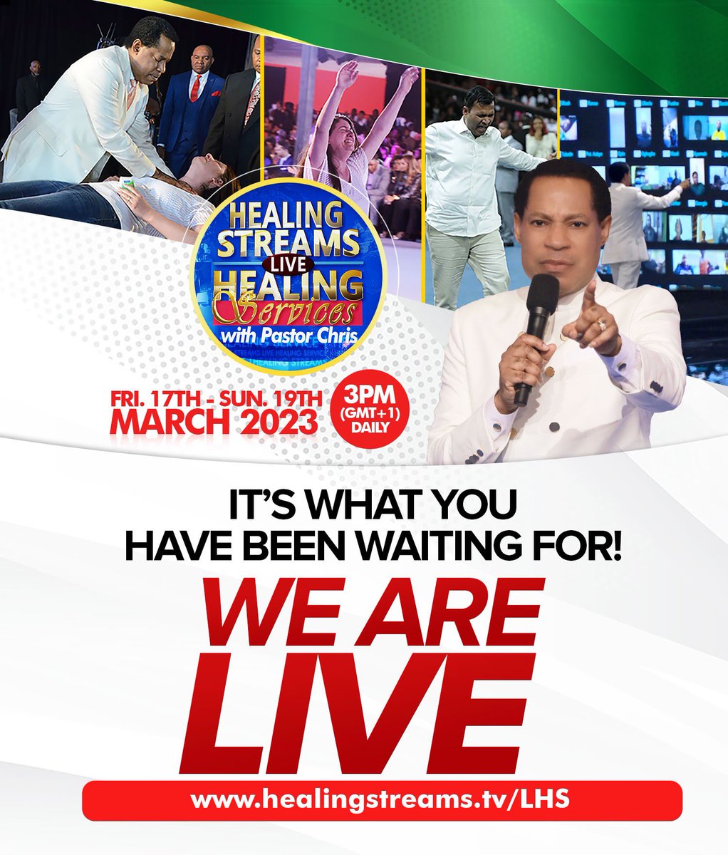 HEverywhere_'s tweet photo. WE ARE LIVE!
MARCH 2023 HEALING STREAMS LIVE HEALING SERVICES WITH PASTOR CHRIS IS LIVE NOW🌏💯
Participate live: https://t.co/Y6ameCKRPr

Glory, Glory, Glory! The most-awaited March 2023 Healing Streams Live Healing Services with Pastor Chris is LIVE! https://t.co/rBdflpHnoI