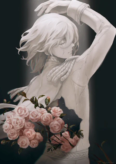 them pretty boys as broken statues, intruded by external objects, i guess?  