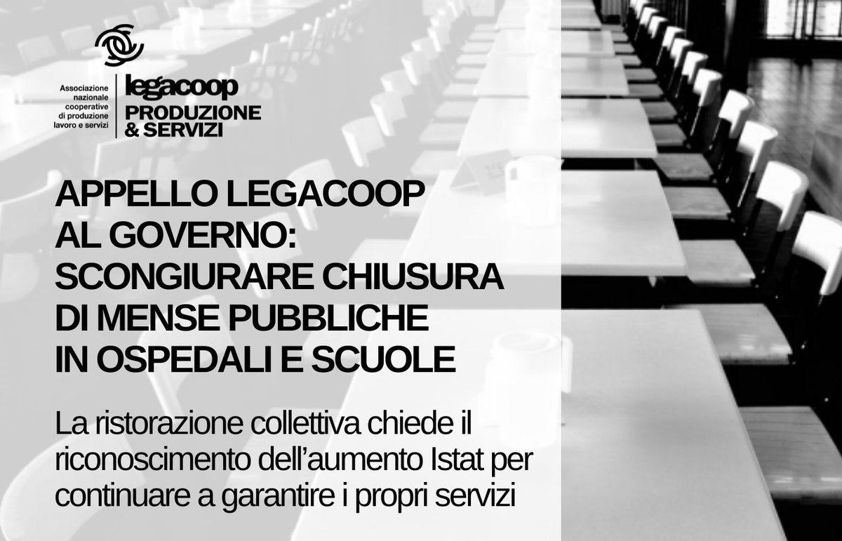 Legacoop Produzione e Servizi (@legacooppes) on Twitter photo Appello a #Governo su #caroprezzi: riconoscere aumento Istat e scongiurare chiusura di #mense pubbliche in ospedali e scuole. Confronto urgente o collasso del settore.
La cooperazione di #ristorazione #Legacoop aderisce alla manifestazione del 23 Marzo ↙️
legacoop.produzione-servizi.coop/wp-content/upl… Appello a #Governo su #caroprezzi: riconoscere aumento Istat e scongiurare chiusura di #mense pubbliche in ospedali e scuole. Confronto urgente o collasso del settore.
La cooperazione di #ristorazione #Legacoop aderisce alla manifestazione del 23 Marzo ↙️
legacoop.produzione-servizi.coop/wp-content/upl…