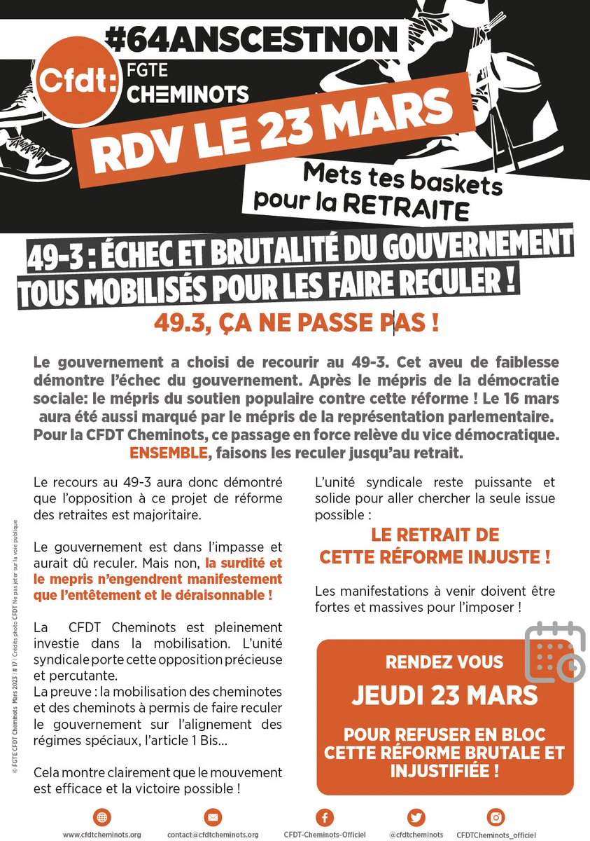 E-TRACT || 49-3 : ÉCHEC ET BRUTALITÉ DU GOUVERNEMENT
TOUS MOBILISÉS POUR LES FAIRE RECULER ❗️
✊🪧
🔗bit.ly/3yL3OvR
