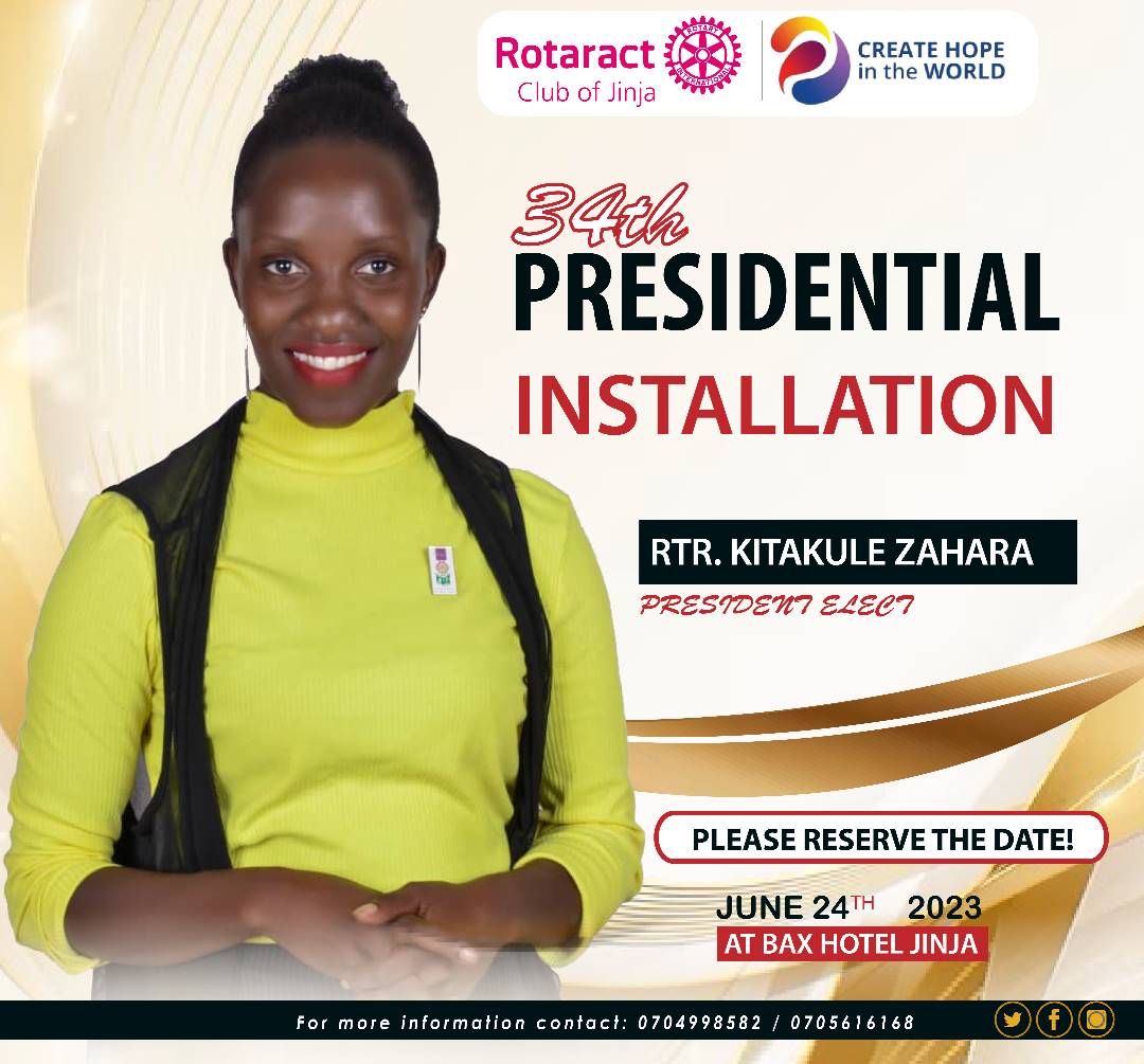 WASSWAMUBARAKug's tweet photo. You are cordially invited to attend the installation ceremony of our new Rotaract Amazing president @rctjinja. Your presence would mean a lot to us as we embark on a new journey of service and leadership. Please see the event details below. @rotaractladies @rotaract @OBovince https://t.co/DQysRfvjdm